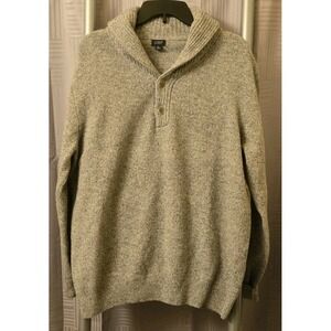 J. Crew 100% Lambswool Sweater Mens‎ Size Large Gray Cowl Button Neck Pullover